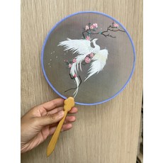 蘇繡雙面刺繡團扇 鳳凰展翅 檀木手柄 真絲面料 手工製作, 如圖所示, 1個
