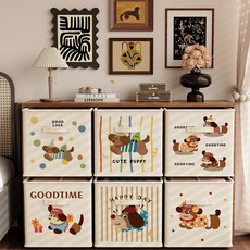 卡萊克收納筐2025新款布藝多巴胺玩具收納神器大容量格子柜置物筐置物架收納架居家收納桌面收納陳列架儲物架居家生活好物, 彩虹波點汪-麻感方盒收納箱（本白,大號：33x33x33cm, 1個