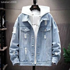 2024春秋新款時尚休閒韓版破洞男式牛仔夾克男裝水洗純色牛仔外套