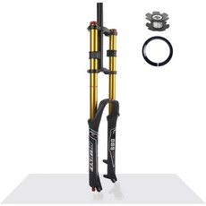 산악자전거 서스펜션 포크 26인치 디스크 브레이크 MTB 골드 118인치 직선 DH 에어 여행 거리 135mm 반동 조절 112인치 콘이컬 더블 숄더 다운힐 QR 9mm 수동, 금색