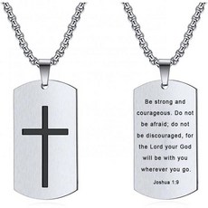 Rnivida 야구 목걸이 남성용 성경 구절 크로스 태그 펜던트 스테인리스 스틸 영감 Q1603419, Joshua 1:9, Joshua 1:9