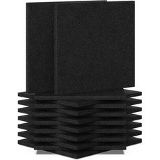 BXI 사운드 흡수기 - 16 X 12 38 인치 6 팩 고밀도 음향 흡수 패널 패널로 에코 리버브 감소 벽 및 천장 처리를 위한 접이식, 12'' X 3/8'', 16, Black, Square