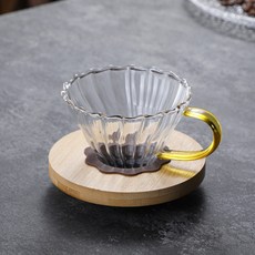 해피유통 핸드메이드 내열 유리 커피 드리퍼 세트 목재 받침대 포함 모던 심플 디자인, 대나무 나무 받침대(실리콘 포함) + 작은 직선 필터
