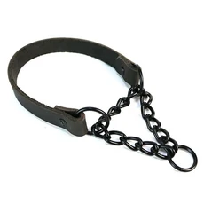 가죽 헤비 듀티 개 목줄 마틴게일 메탈 체인 안전하고 사용하기 쉬운 훈련 및 산책용, 01 M (neck 33-43cm), 04 Black (black chain)