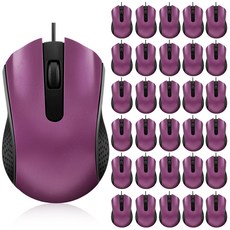 Bonuci 30 팩 USB 유선 마우스 3 버튼 컴퓨터 PC 데스크탑 노트북 사무실 학교 교실 사용을 위한 대량, 퍼플