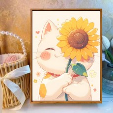 裝飾畫 貓咪向日葵數字油畫diy 2025新款手工塗色治癒解壓繪畫丙烯油彩畫, 貓咪向日葵1彩盒包裝 ,50*65cm, 1個