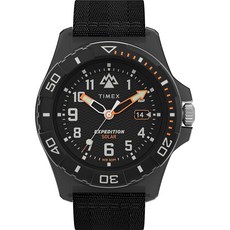 Timex 남성용 익스페디션 노스 프리다이브 오션 46mm 시계 - 블랙 스트랩 블랙 다이얼 그레이 케이스, Timex 남성용 익스페디션 노스 프리다이브 오션 46
