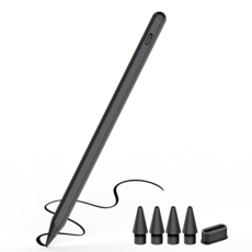 JAMJAKE 아이패드 호환 스타일러스 펜슬 스마트 터치펜 초미세 펜촉 USB-C 충전식 + 여분 펜촉 4개 증정 Q52, 블랙, 1개 블랙, 1개