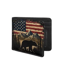 Coldinair 남아용 십대 지갑 아동용 지갑 가죽 어린이 반지갑 청소년용 미국 국기 곰 캐주얼 206632