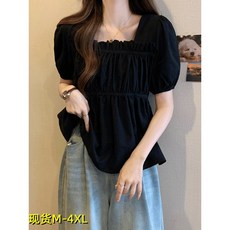 大碼方領雪紡短袖 遮肚藏肉顯瘦