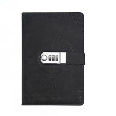 디루아 빈티지 비밀 일기장 자물쇠 다이어리 잠금 노트, 1개, 블랙