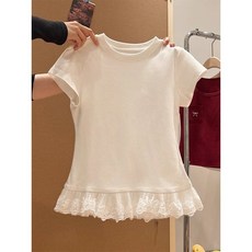 러브베리 슬림핏 라운드넥 레이스 밑단 반팔티셔츠 JL0119A