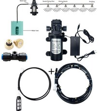 園林微噴頭噴霧系統 黃銅噴嘴12v泵, 藍黑,6米6頭套裝+12v泵和電源, 1個