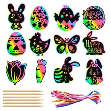 부활절 스크래치 종이 키트 토끼 무지개 아트 걸이식 장식 파티 선물 계란 바구니 채우기