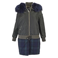 미스터앤미세스이탈리 페이크 퍼 칼라 플레이드 코트