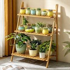 쿠리브 원목색 화분받침대 화분 정리대 다용도 수납선반, 3단, 원목 70cm