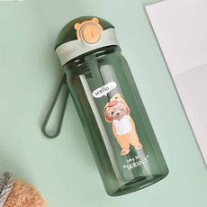 丹丹悅生活 小動物隨手杯 創意杯蓋彈跳吸管水杯 兒童水壺 330ml/550ml, 1個, 彈蓋吸管水杯550ml(綠色)