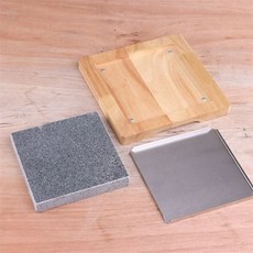 스테이크돌판 바비큐 플레이트 집들이 구이판 돌판, 18x18x3cm 화강암+강판+오크판, 1개, 1cm