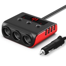 SY-TR12 車用點菸器 一拖三 4USB 獨立開關 120W 車載充電器, 1個, 黑紅