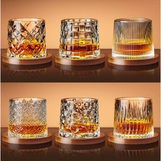 水晶玻璃威士忌杯，輕奢風，不倒翁設計，家用旋轉酒杯, 1個, 混搭6款各一隻【帶底座】推薦！