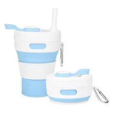 JSHYGOUP 실리콘 접이식 여행용 머그 그레이 450ml / 15온스 - 누출 방지 재사용 가능한 실리콘 물병 따뜻한 음료와 차가운 음료용 - 사무실 및 가정 여행 - 식, 블루