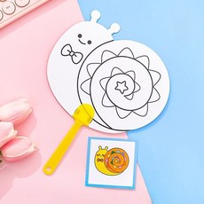 畫畫扇子 卡通彩繪扇 寶寶DIY扇子 幼兒園益智教具 手工填色扇 創意塗鴉扇 pvc手柄 分享禮 繪畫 塗鴉 交換禮, 蝸牛, 7個
