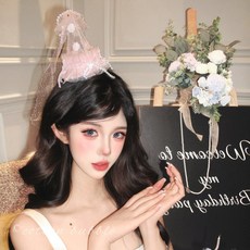 公主風少女粉色生日帽頭飾 甜美花朵網紗珍珠髮夾 生日派對裝扮髮飾, 1個, 粉色飄帶生日帽