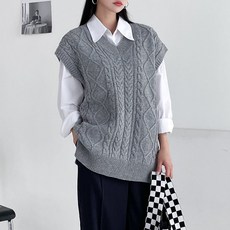 針織女款寬鬆麻花V領針織長版背心Mystical背心