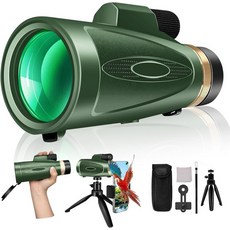ASxmhGo 단안경 망원경 스마트폰 어댑터 삼각대가 장착된 80x100 고출력 단안 BAK4 프리즘 및 FMC 렌즈가 성인용 광시야 조류 관찰을 위한 하이킹 캠핑 야생동물-그, Green