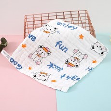 六層紗布口水巾小方巾：柔軟吸水、多用途寶寶手帕、幼兒園必備, 1個, 51-哈欠熊【30*30】, 白色