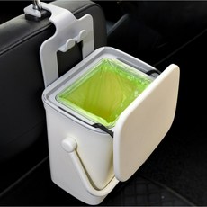 RICH & ANDY 차량용 쓰레기통 걸이형 밀폐형 자동차 컵홀더 휴지통 냄새차단 수납함 소형 다용도, 1개, 화이트(단색)