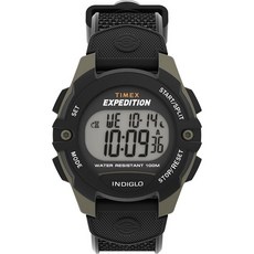 Timex 남성용 익스페디션 41mm 시계 블랙 스트랩 그린 케이스