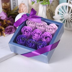 九朵方盒玫瑰香皂花禮盒 婚禮小物 告白 節慶用品 創意肥皂仿真花, 紫色, 1個