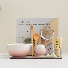 宋代茶道茶具組 窯變雪花抹茶碗 茶筅攪拌器套裝, 1個, 八件套-粉雪花