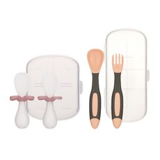 맘스트리 실리콘 스푼포크 세트, 화이트+핑크, 1개