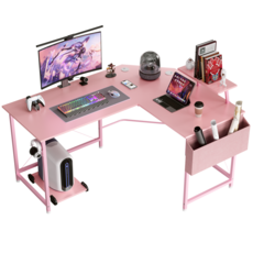 월로덴 L형 컴퓨터 책상 게이밍 책상 코너형 책상, 탄소섬유핑크