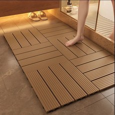 浴室防滑木紋地板墊, 1個, 新升級環保生態木-咖色【可承重300斤,30x30cm片【4片裝】：高純度品質