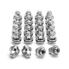 토요타 타코마 튜드라용 M14x1.5 휠 너트 24개 일체형 14x1.5 검은색 13/16인치 육각 맞춤형 포러너 세쿼이아 6개 휠용 OEM 와 더 넓은 와셔 해외 직배송, M14X1.5-Mag Seat, Silver