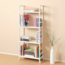 엠에프매직하우스 이동식 틈새수납 책장 철제선반 트롤리, 화이트, 4단