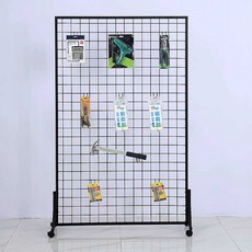 이동식 메쉬망 철망 진열대 랙 걸이 파티션 펜스, 흰색 100x60cm 30개 고리+바퀴