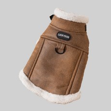 두두펫 반려동물 겨울 하네스 지퍼형 스웨이드 자켓, 1개, 브라운