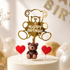 생일 웨이브초 토퍼 세트, 1세트, 베어토퍼 하트초