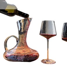 紅酒醒酒器 葡萄酒醒酒器 帶把手 高顏值紅酒杯套組, 1個, 帶把醒酒器, 1400ml