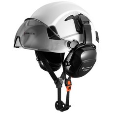 【台灣 隔日 發出 統編】30分貝降噪隔音耳罩美式建築安全帽工程施工透氣防護帽, 白帽+耳罩+黑鏡, 1個