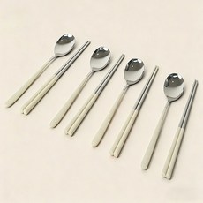 FASEN 304스텐 수저세트 한식 2인/4인 수저세트, 1세트, 숟가락(4p) + 젓가락(4p), 그림화이트