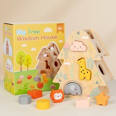 DFMEI 蒙氏早教益智兒童玩具嬰兒寶寶串珠釣魚拼裝配對積木小拖車智力盒, 1個, 大樹智慧屋:如圖