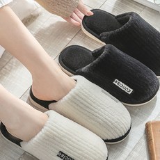 겨울 심플 스트라이프 사무실 병원 거실 털 실내화 슬리퍼 룸슈즈, 화이트, 화이트