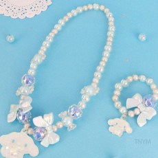 우정목걸이 시나모롤 리본 스팽글 목걸이 팔찌 세트