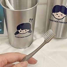 開學必備 加厚防摔不銹鋼情侶牙刷漱口杯 問號男孩女孩款 創意洗漱杯, 1個, 漱口杯【隨機牙刷】非杯子,僅以上所選
