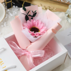 대형 장미 카네이션 축하 꽃다발+포장박스+쇼핑백+led+메세지카드 포함, 해바라기(핑크)